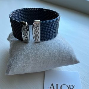 ALOR wide blue steel cable bracelet